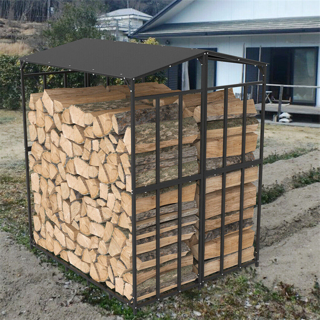 FIN Heavy Duty Firewood Log Rack Large Storage Holder Shed Rack Outdoor Garden Yard