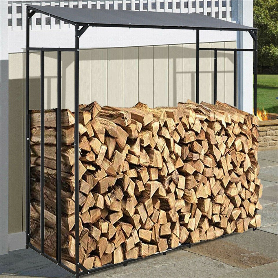 FIN Heavy Duty Firewood Log Rack Large Storage Holder Shed Rack Outdoor Garden Yard