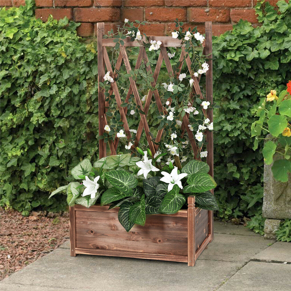 Extra Large Wooden Raised Plant Bed Garden Elevated Planter Box with Trellis