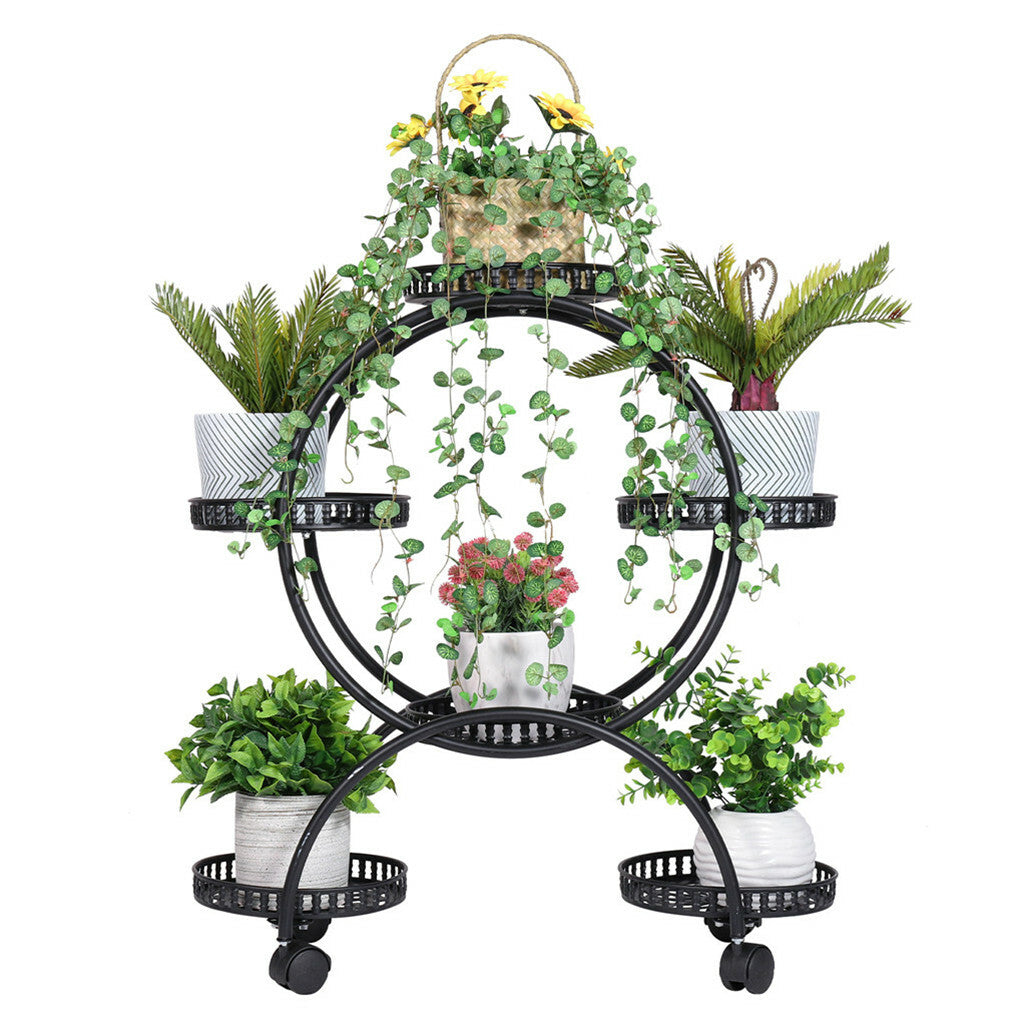 Metal Plant Stand Rack 4Tier Indoor Flower Pot Stand with Wheels for Living Room