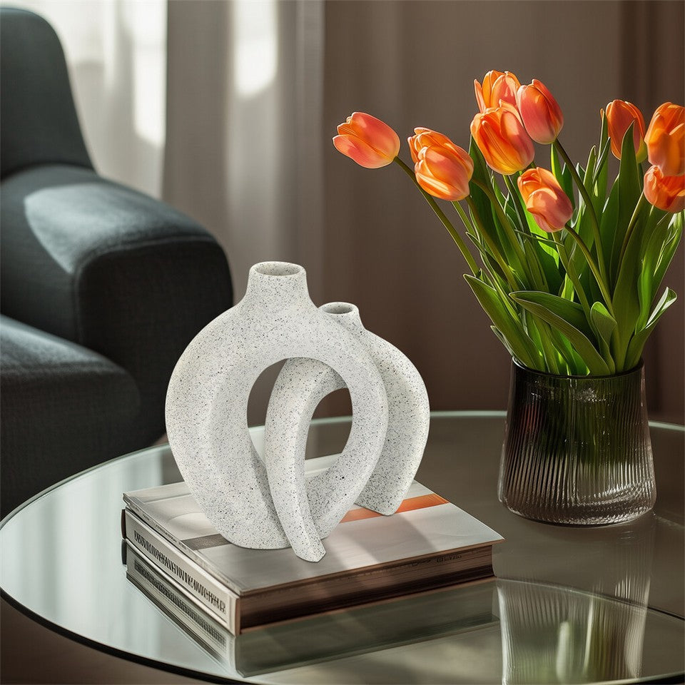 Set of 2 Nordic Boho Hollow Snuggle Vases Resin Flower Vases Living Room Decor