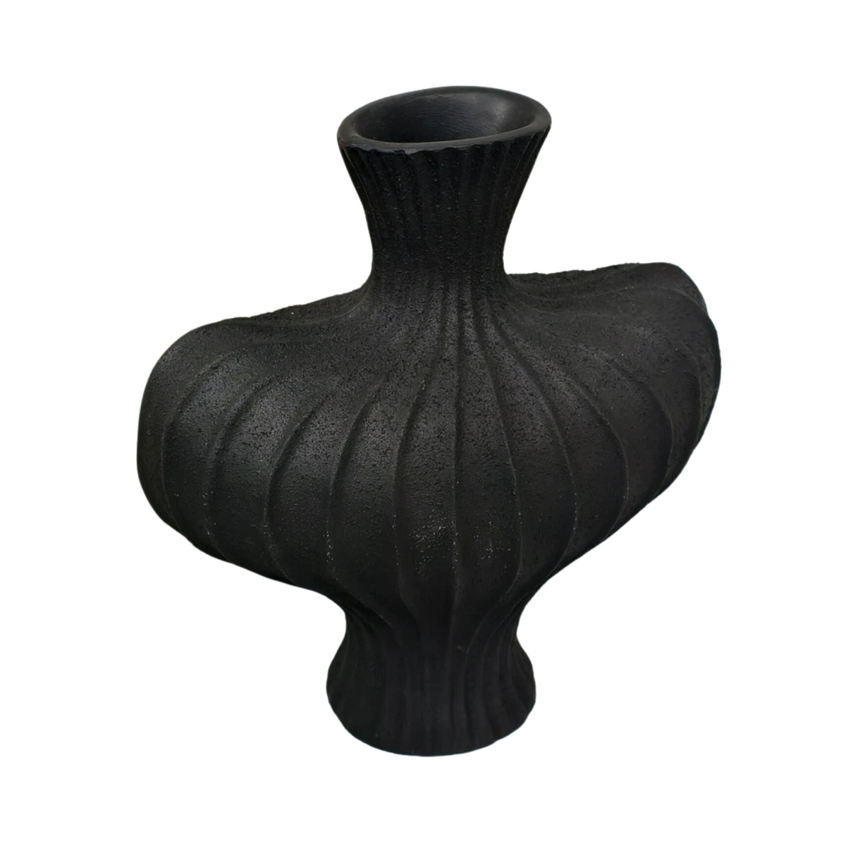 P&amp;P Black Nordic Resin Flower Vase with Textured Design, Boho Wabi-Sabi Artistic Decor
