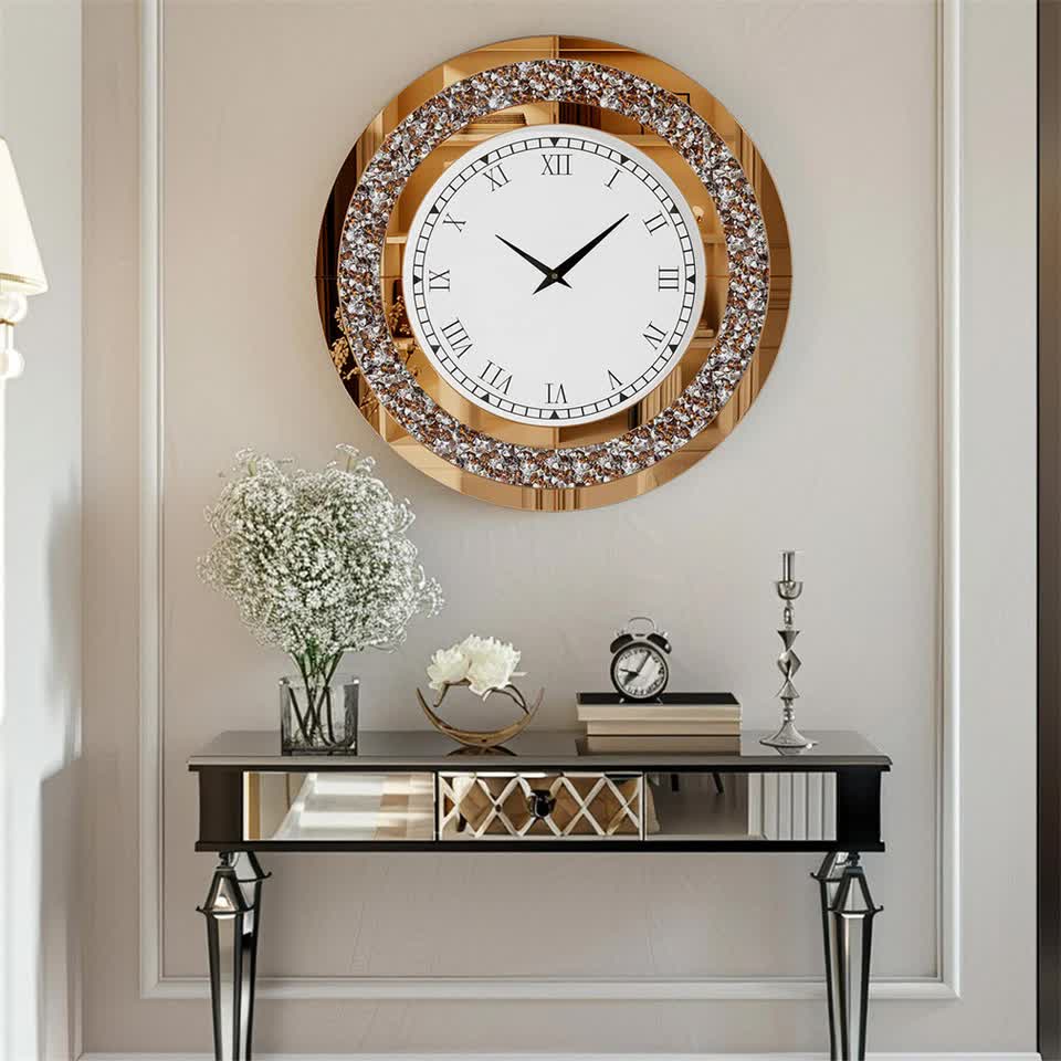 P&P Brown Crushed Diamond Square Wall Clock Luxury Decorative 60x60cm