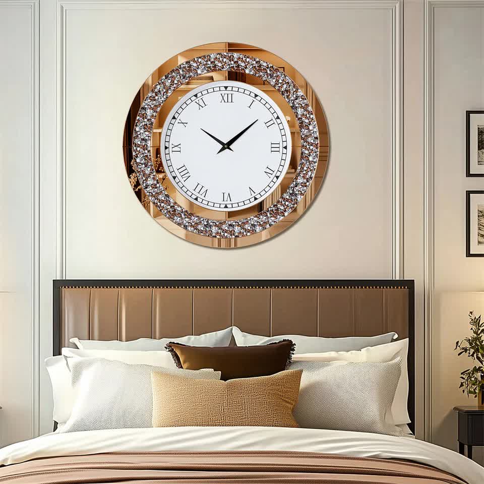 P&P Brown Crushed Diamond Square Wall Clock Luxury Decorative 60x60cm
