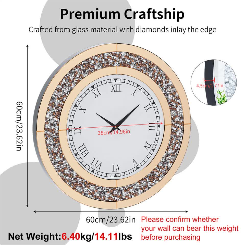P&P Brown Crushed Diamond Square Wall Clock Luxury Decorative 60x60cm