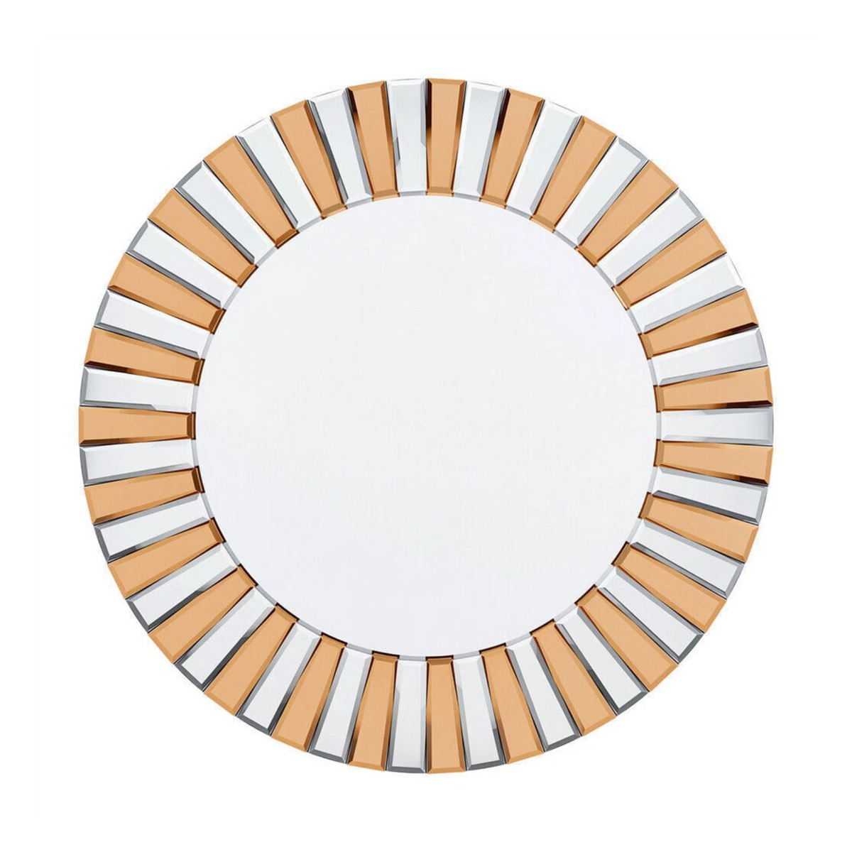 P&amp;P Silver and Tawny Round Sunburst Mirror with Beveled Glass, Decorative Wall Accent
