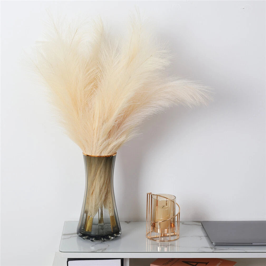 110CM Artificial Pampas Grass Large Tall Fluffy Faux Bulrush Reed Grass Bunch for Home Wedding Boho Decor (3PCS)