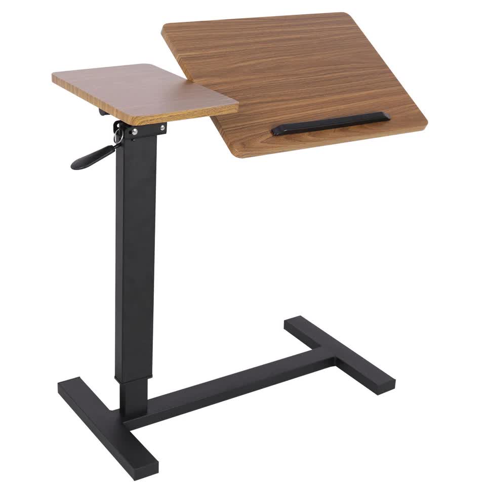 Premium height Adjustable Overbed Bedside Table With Wheels Solid Tilt Tray Table