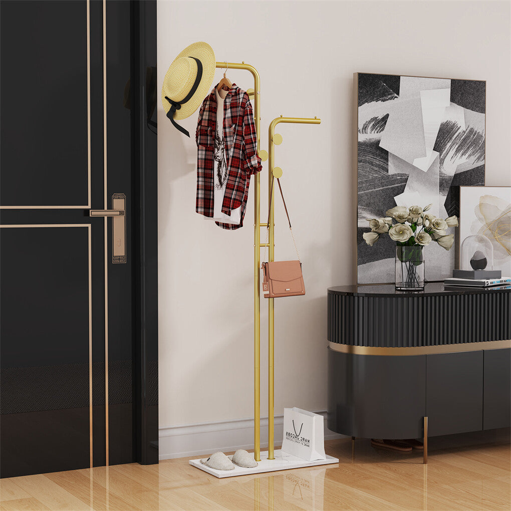 Double Pole Metal Coat Rack with Marble Base - Free Standing Clothes and Hat Stand AU