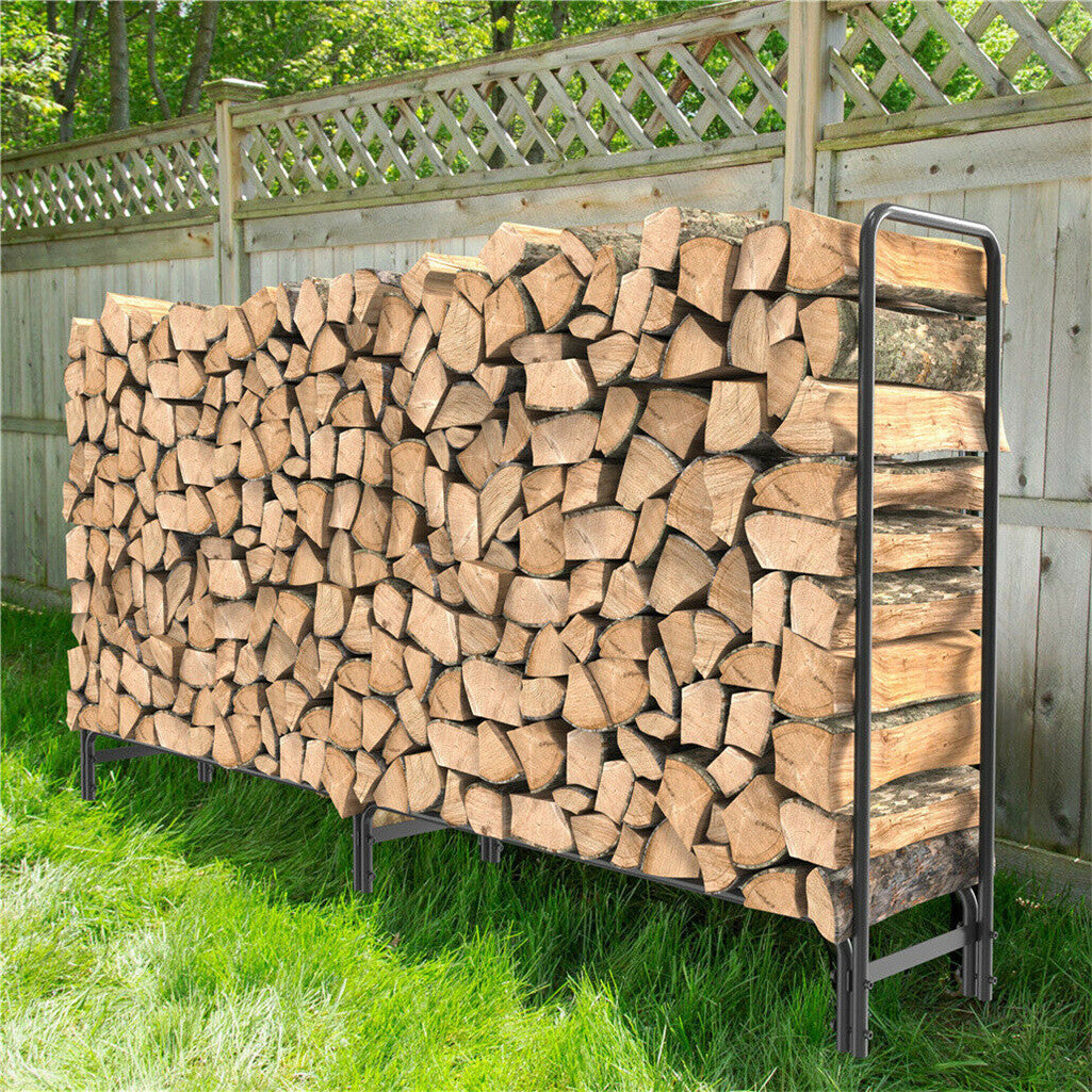FIN 233cm Extra Long Heavy Duty Firewood Log Rack Metal Storage Holder Garden Indoor