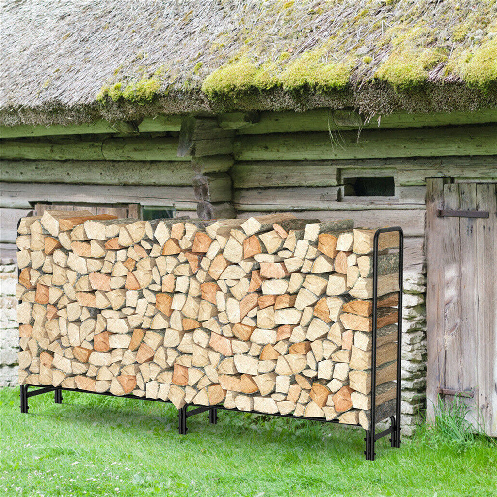 FIN 233cm Extra Long Heavy Duty Firewood Log Rack Metal Storage Holder Garden Indoor