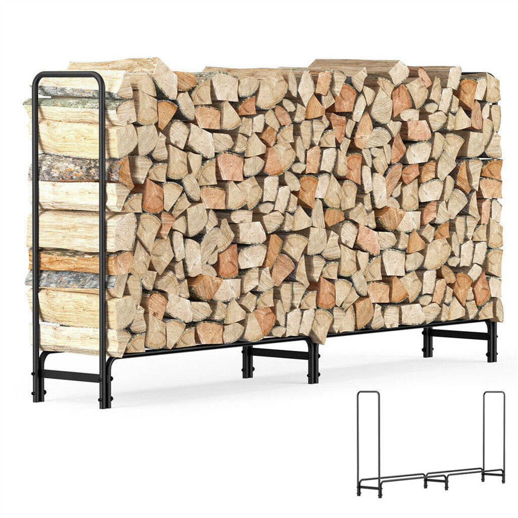 FIN 233cm Extra Long Heavy Duty Firewood Log Rack Metal Storage Holder Garden Indoor