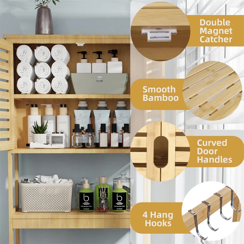 4-Tier Bamboo Bathroom Toilet Storage Rack