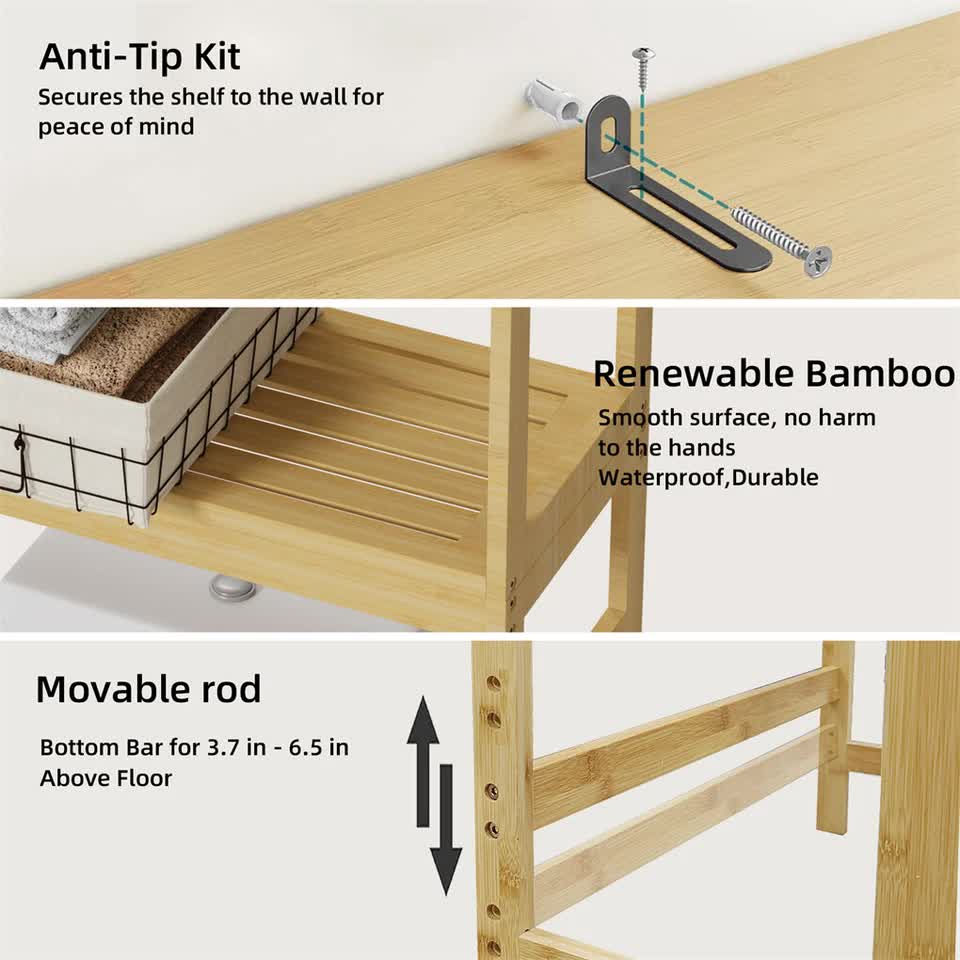 4-Tier Bamboo Bathroom Toilet Storage Rack