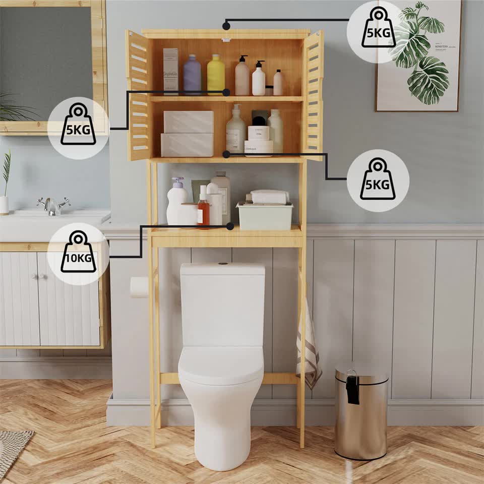 4-Tier Bamboo Bathroom Toilet Storage Rack