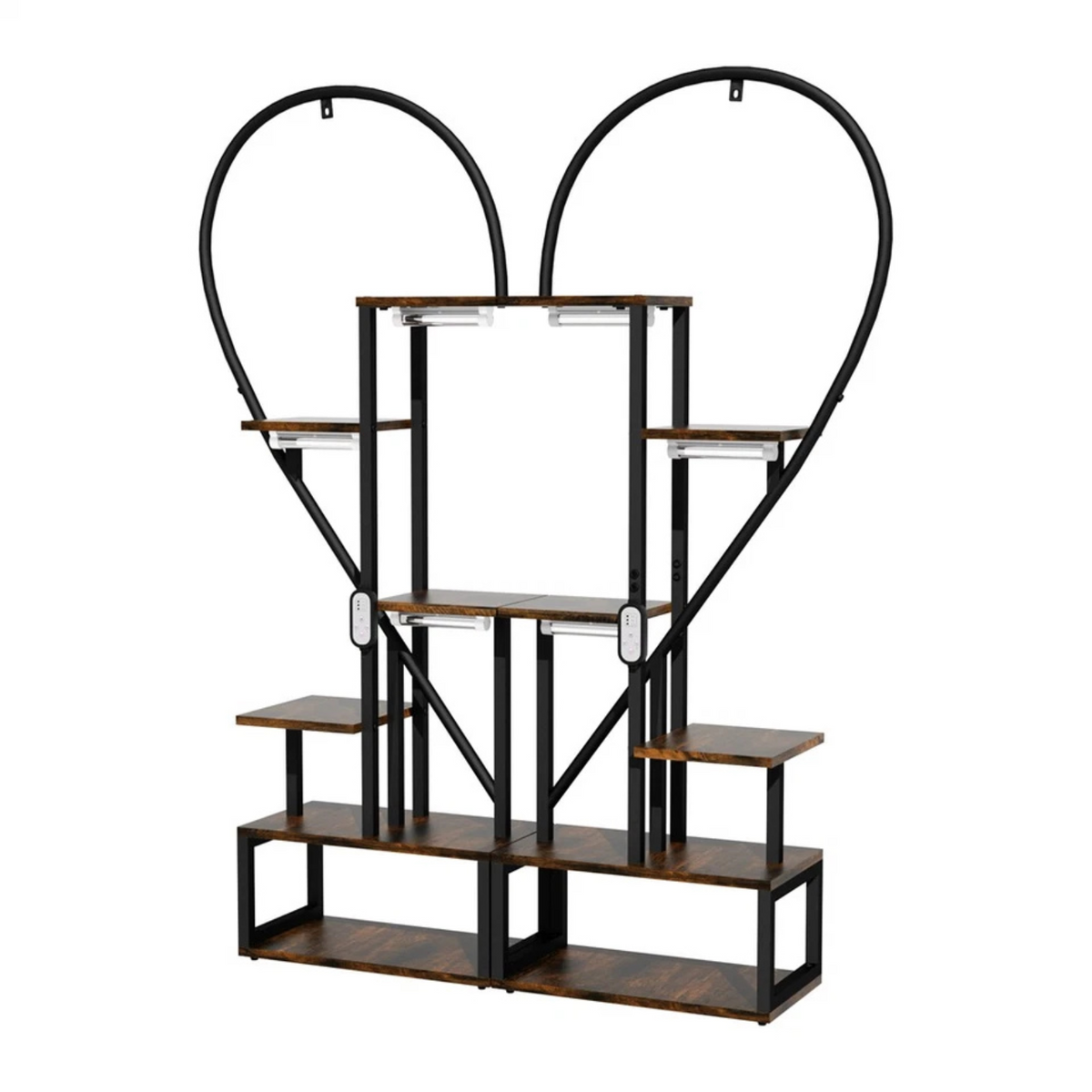 P&amp;P Black &amp; Brown Heart-Shaped Plant Stand with USB Grow Lights for Indoor Plant Display