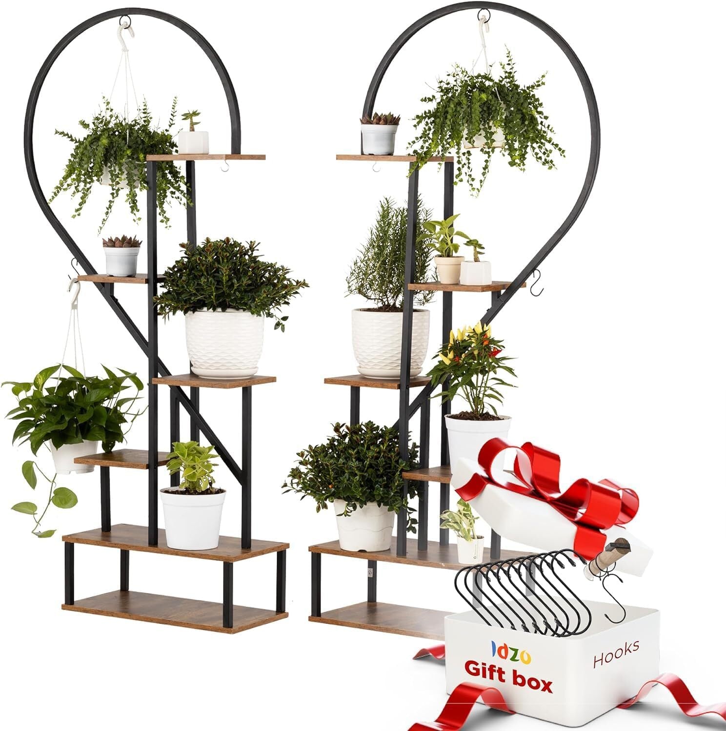 Fin Merge/Separate Metal Plant Stand Heart Shape Ladder Book Shelf For Indoor Garden