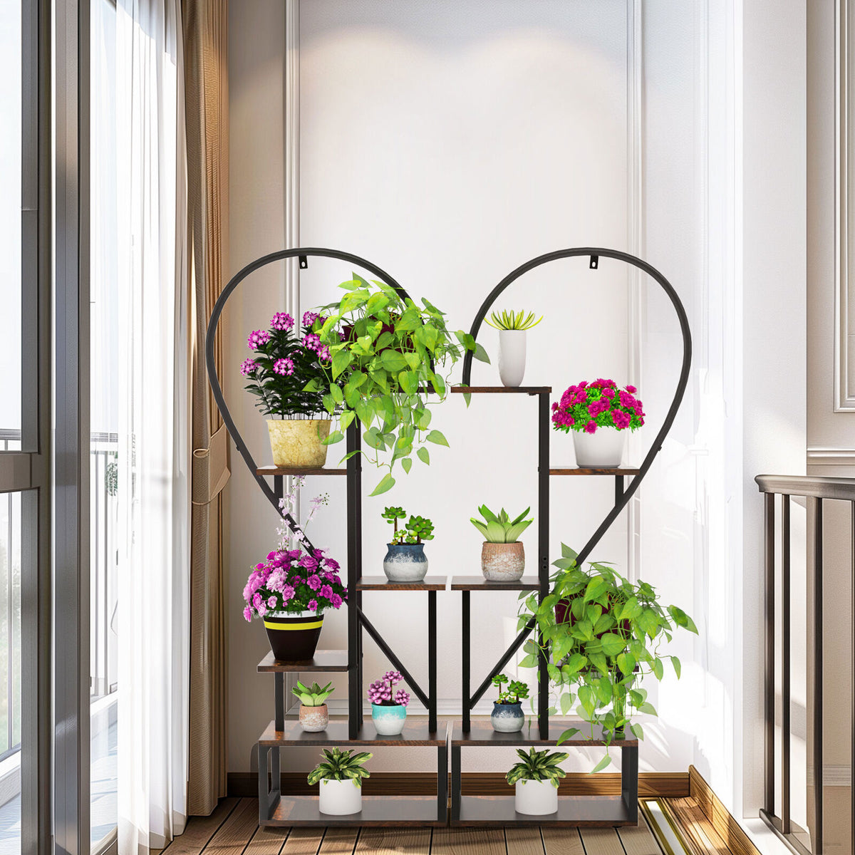 Fin Merge/Separate Metal Plant Stand Heart Shape Ladder Book Shelf For Indoor Garden