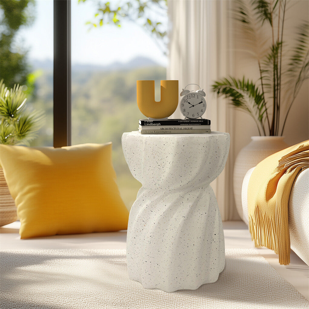 Modern Hourglass Concrete Accent End Table Outdoor Patio Table Garden Furniture