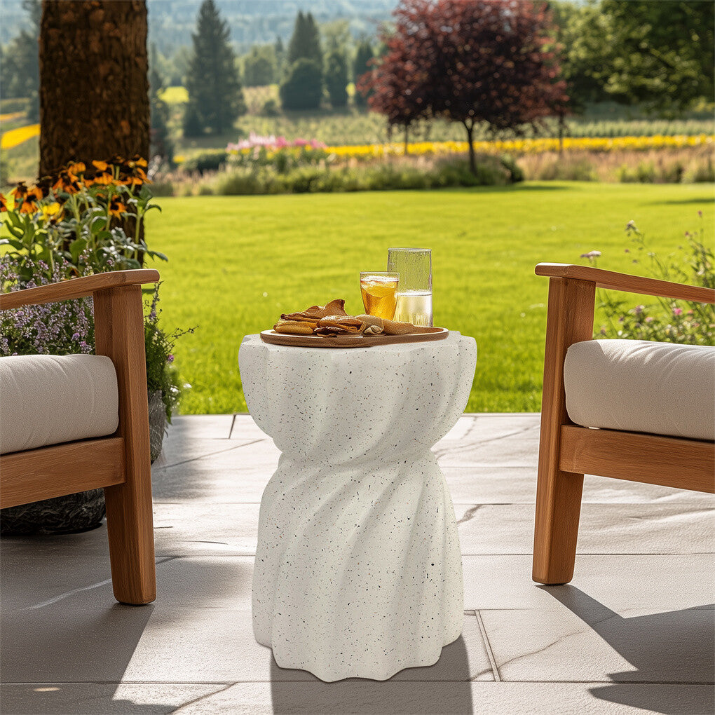 Modern Hourglass Concrete Accent End Table Outdoor Patio Table Garden Furniture