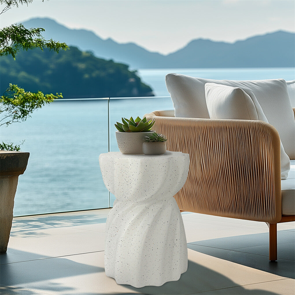 Modern Hourglass Concrete Accent End Table Outdoor Patio Table Garden Furniture