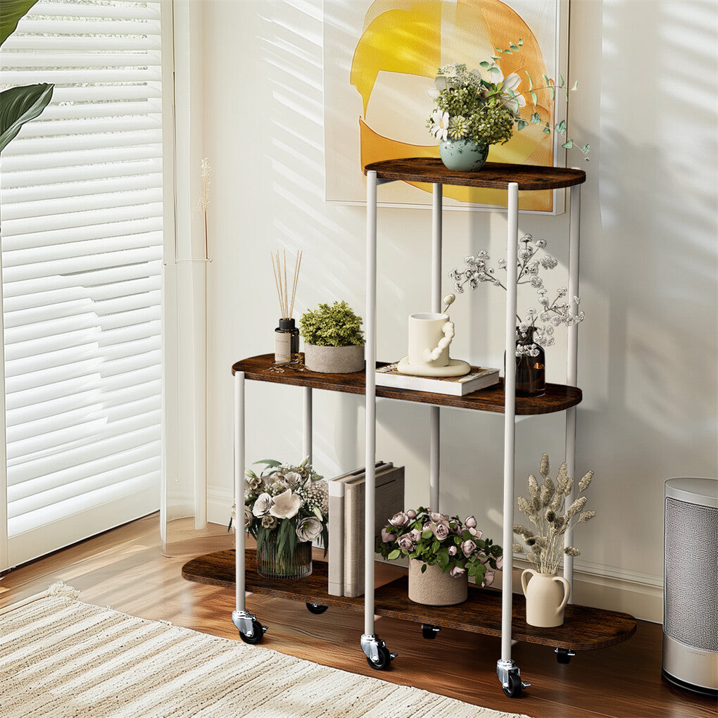 FIN Vintage Plant Holder 3 Tiers Storage Shelf Unit with Lockable Casters Garden