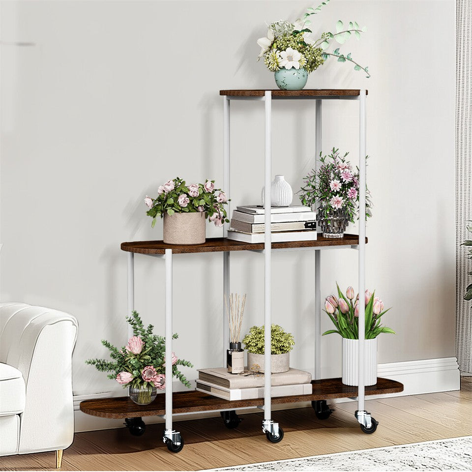 FIN Vintage Plant Holder 3 Tiers Storage Shelf Unit with Lockable Casters Garden