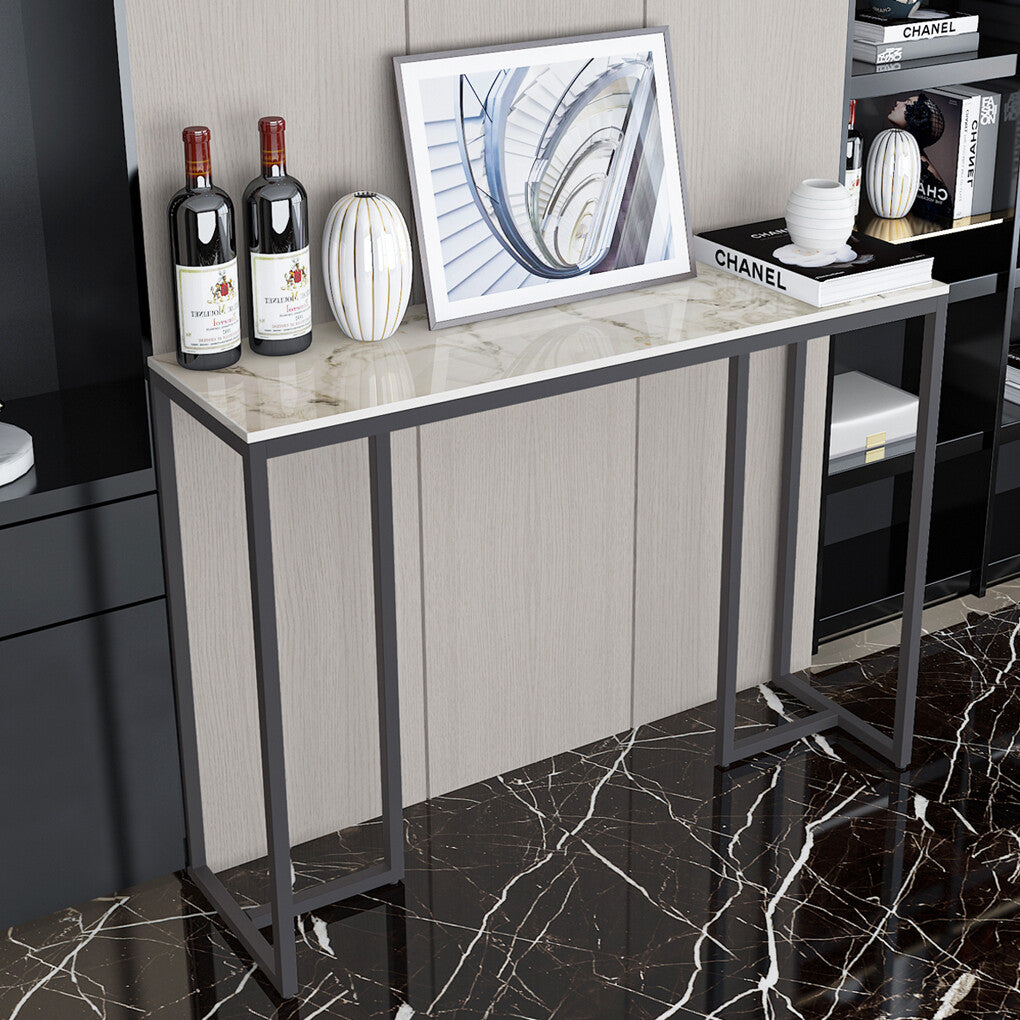Exquisite Water Ripple Marble Console Table Bar Table w Thicken Stable Metal Leg
