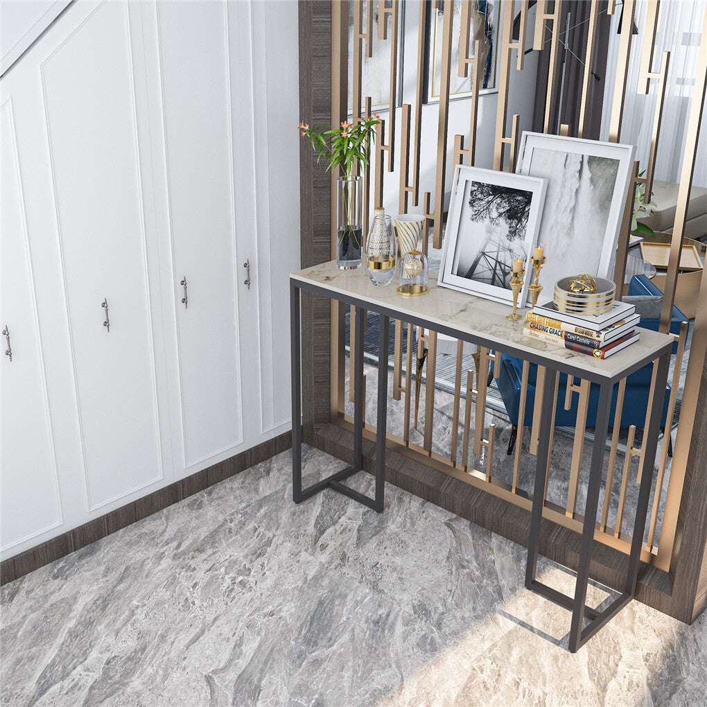 Exquisite Water Ripple Marble Console Table Bar Table w Thicken Stable Metal Leg
