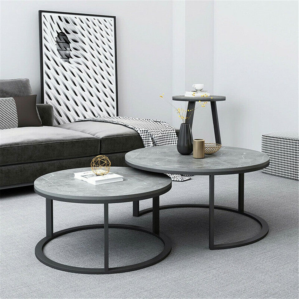 Set of 2 Grey Marble Round Nesting Tables