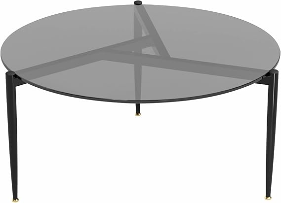 Modern Round Tempered Glass Coffee Table Sofa Side End Table Brown Tinted Metal Frame Living Room