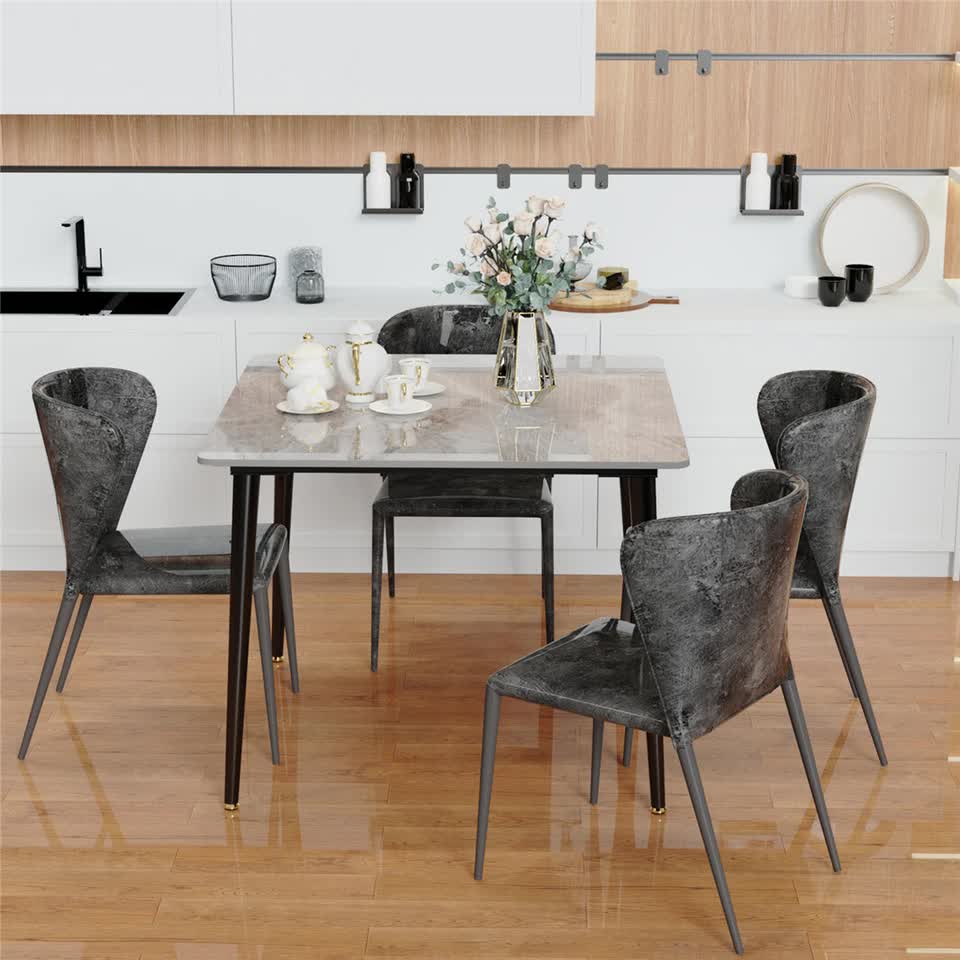 Square Marble Dining Table Sintered Stone Kitchen Table 80x80cm - Modern Restaurant Table with Metal Legs