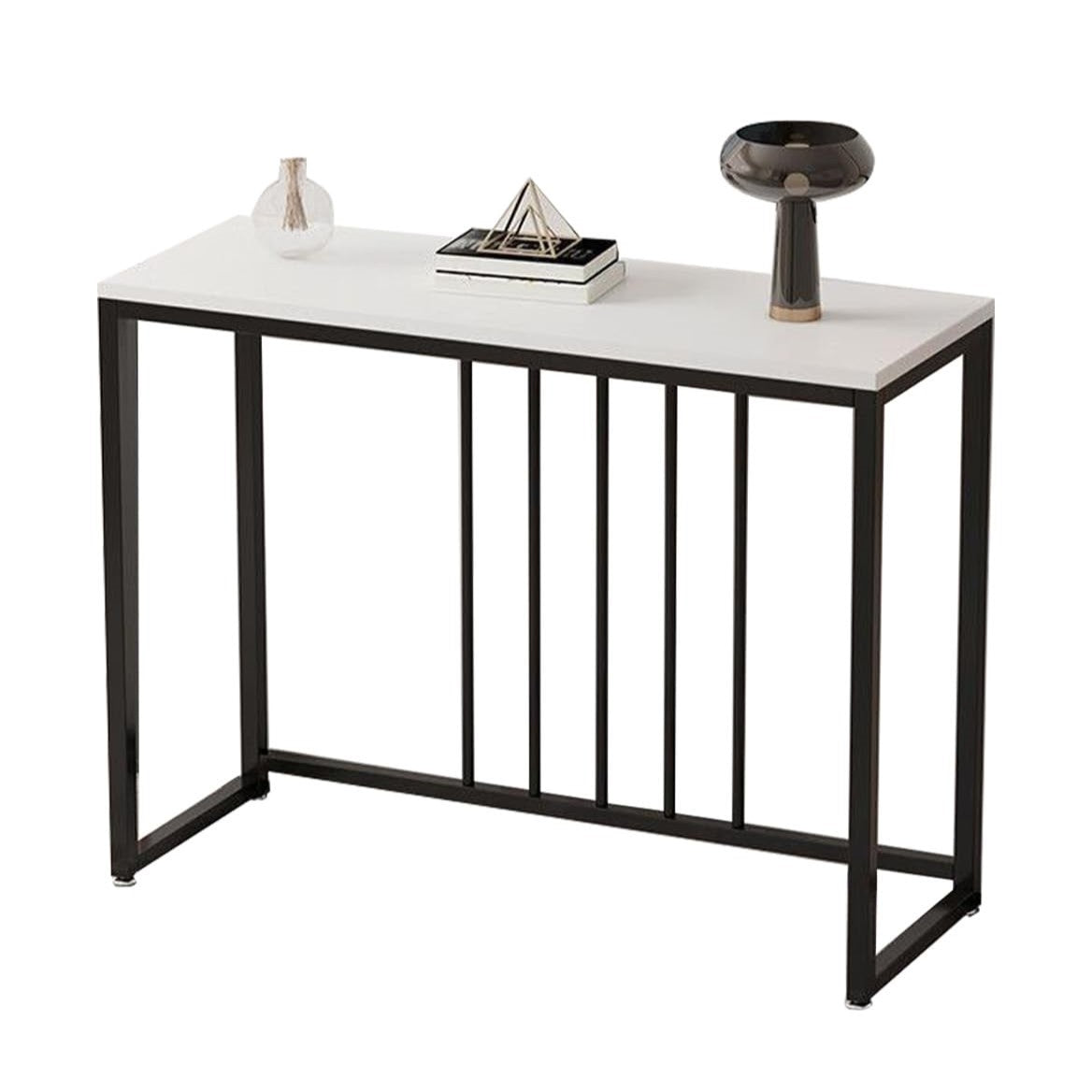 Fin 80Cm Sintered Stone Console Table Storage Table Behind Sofa W/ Black Metal Frame