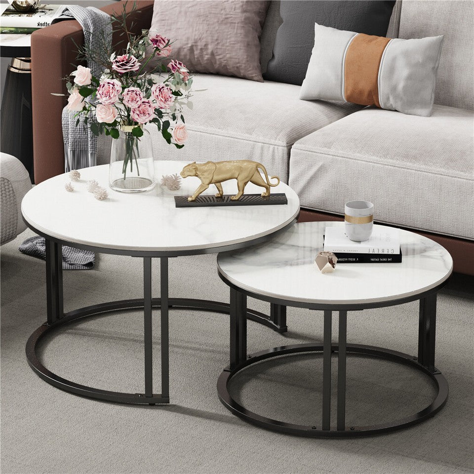 Stylish Round Nesting Coffee Tables with Metal Frame