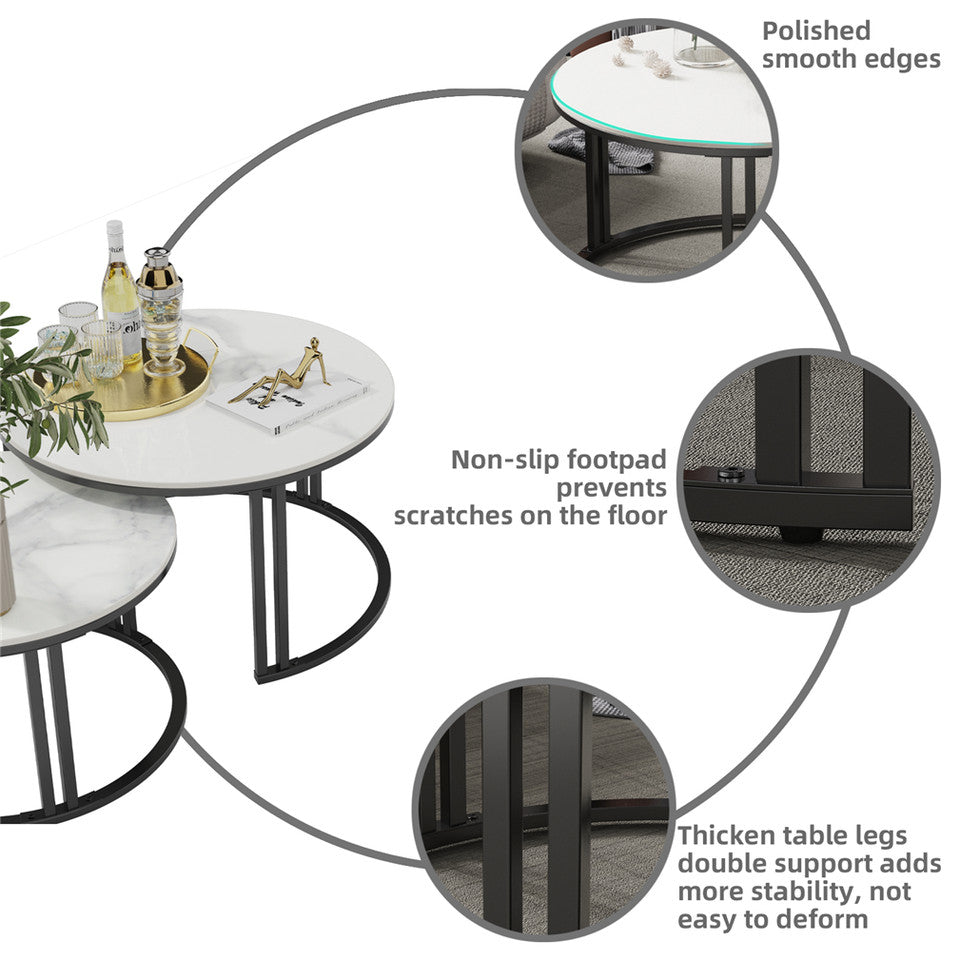Stylish Round Nesting Coffee Tables with Metal Frame