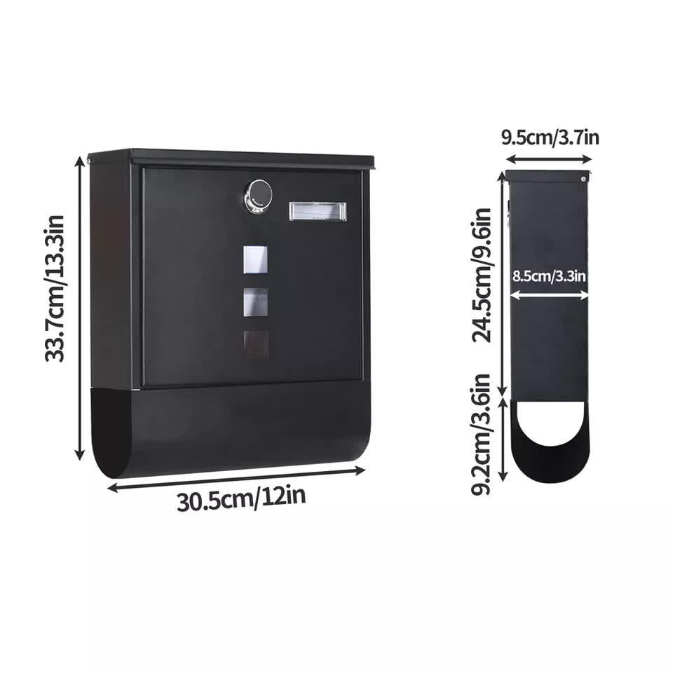 Lockable Mailbox Wall Mounted Mail Letter Post Box with Newspaper Holder Rack