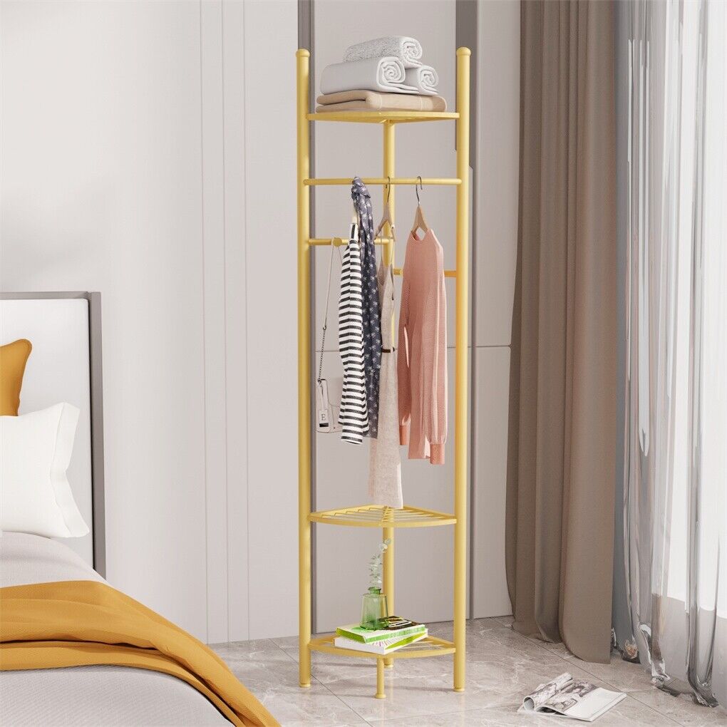 Fin Heavy Duty Clothes Stand Space-Saving Corner Coat Hat Shoes Rack Bedroom