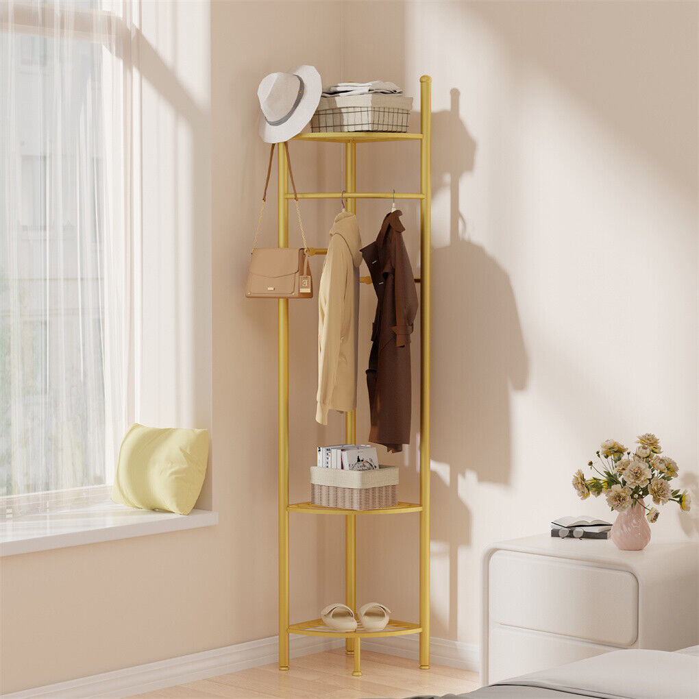 Fin Heavy Duty Clothes Stand Space-Saving Corner Coat Hat Shoes Rack Bedroom