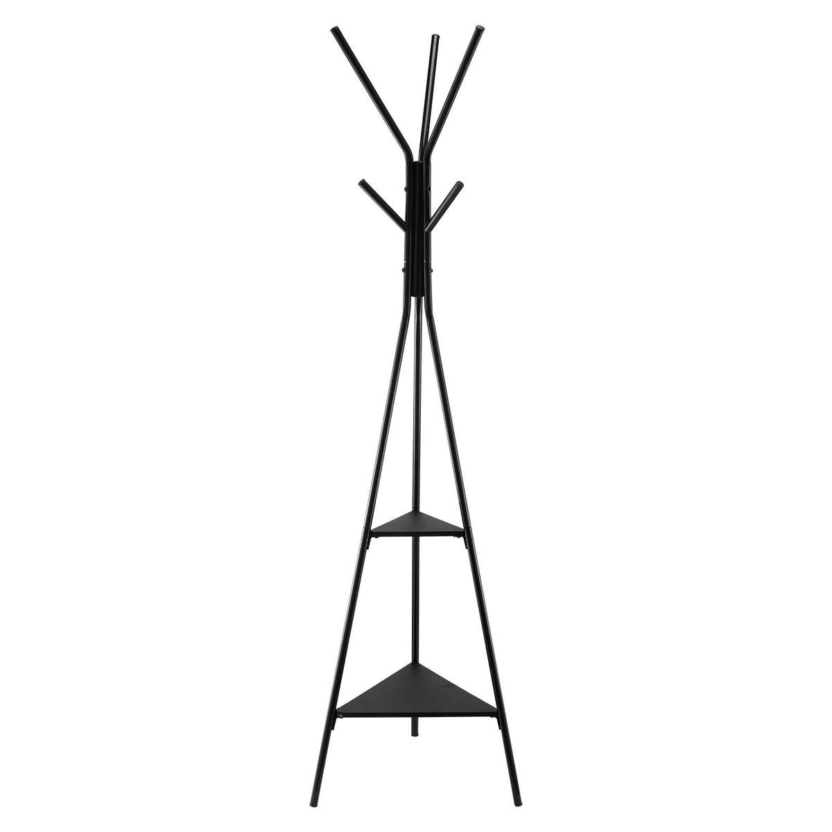 Coat Rack, Freestanding Coats Rack Stand with 2 Shelves &amp; 6 Hooks, Free Standing Hall Coat Tree