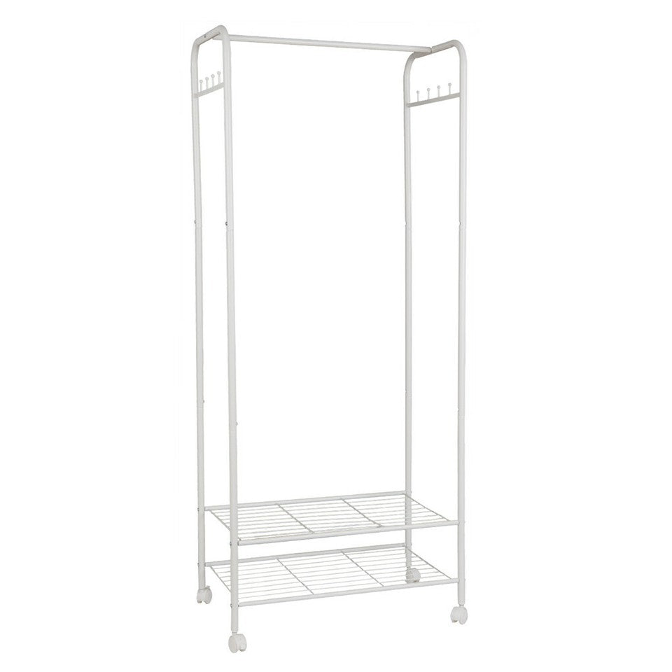 2Tier Rolling Free-Standing Clothing Garment Rack Closet Organizer Open Wardrobe