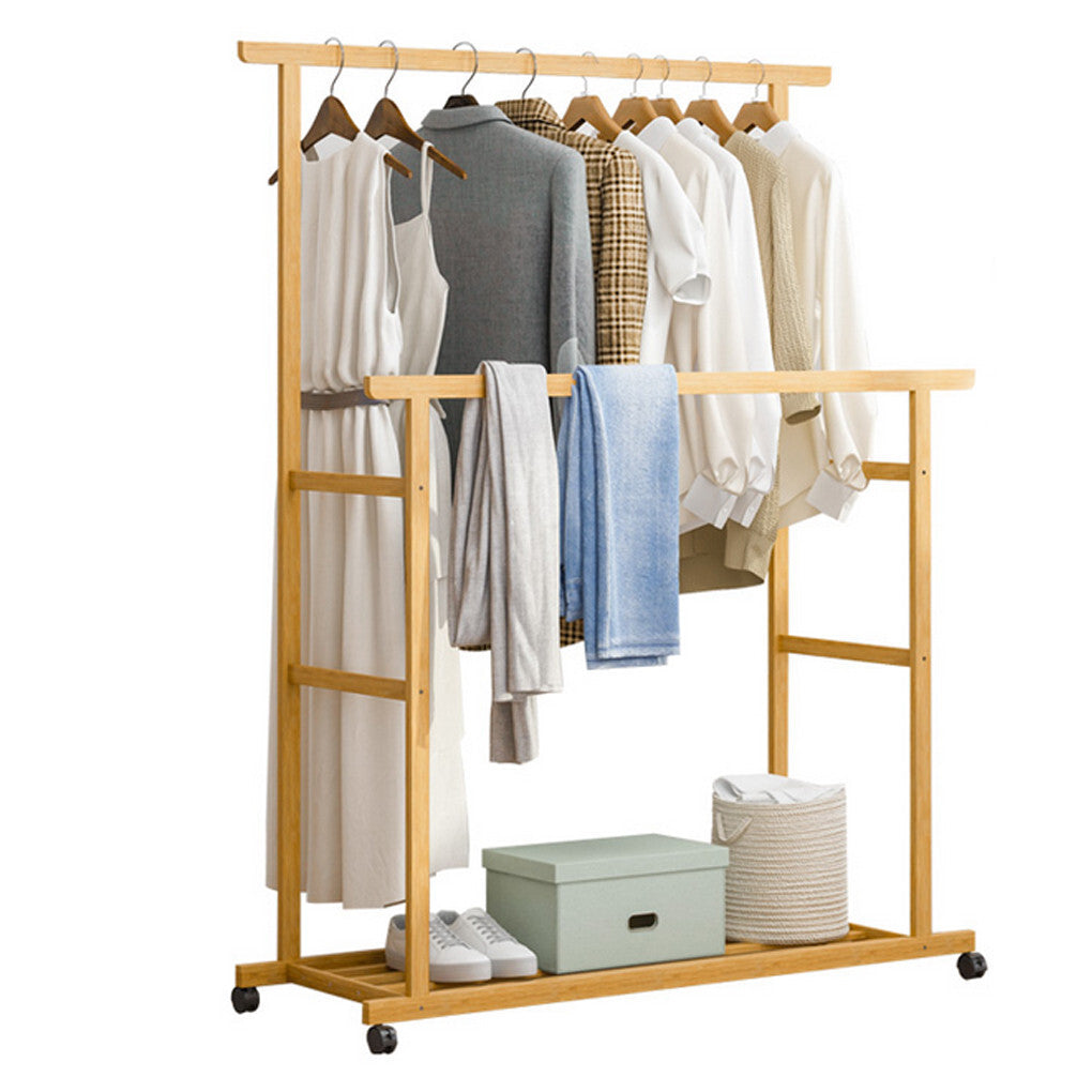 Double Rail Heavy Strong Rolling Clothes Rack with Trousers Rack &amp; Bottom Shelf