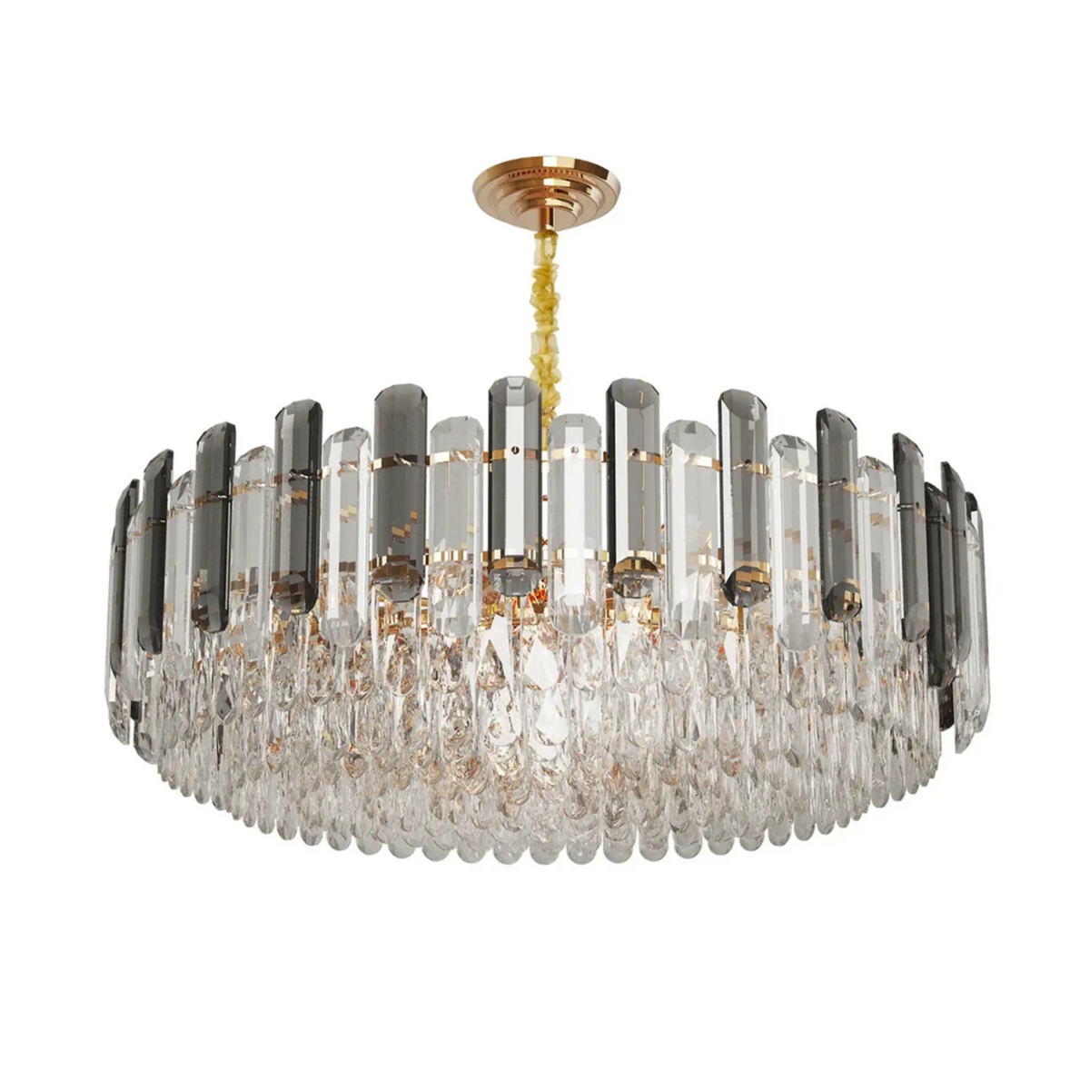 P&amp;P Gold And Grey Smoky Crystal Chandelier With 10 E14 LED Lights And Adjustable Height
