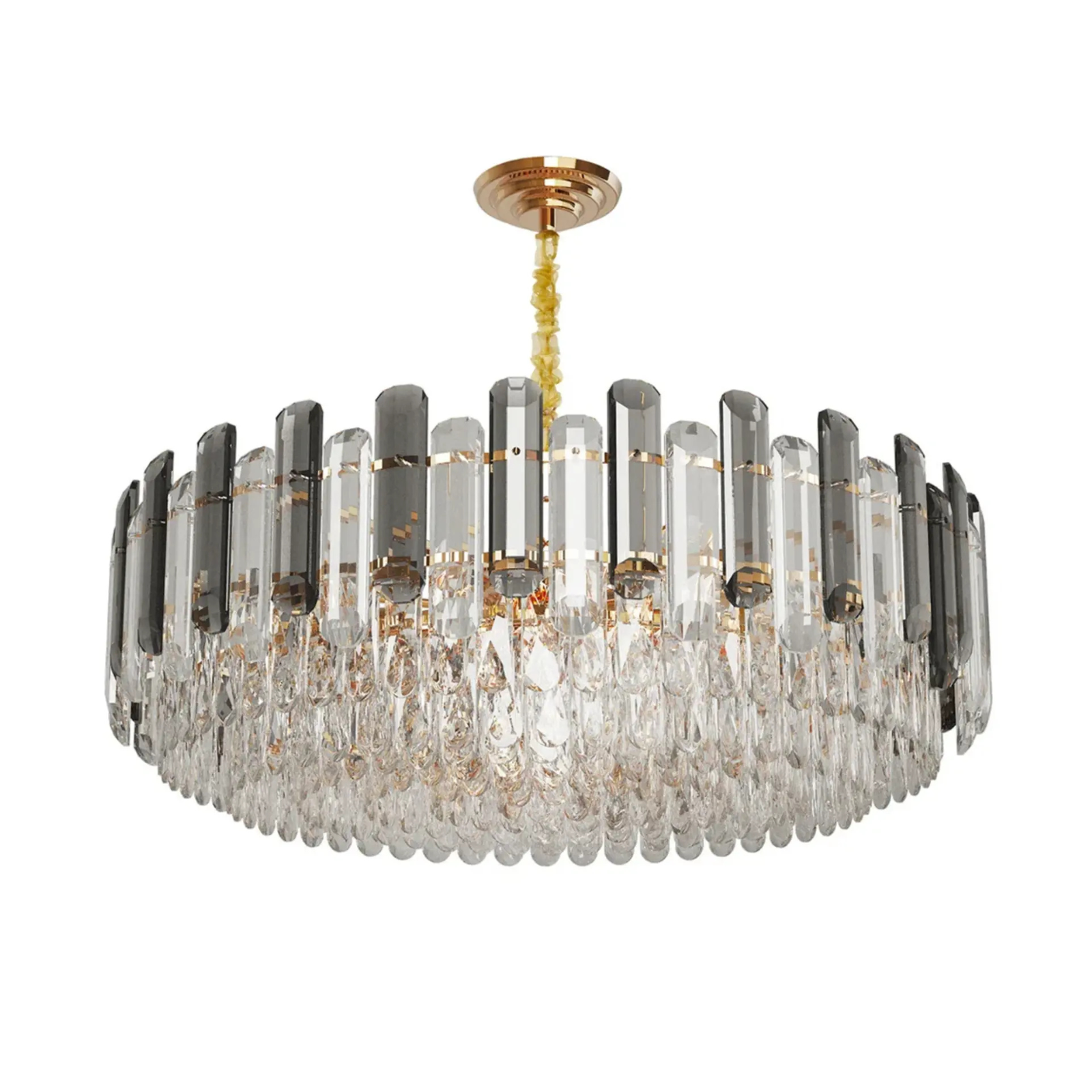 P&P Gold And Grey Smoky Crystal Chandelier With 10 E14 LED Lights And Adjustable Height
