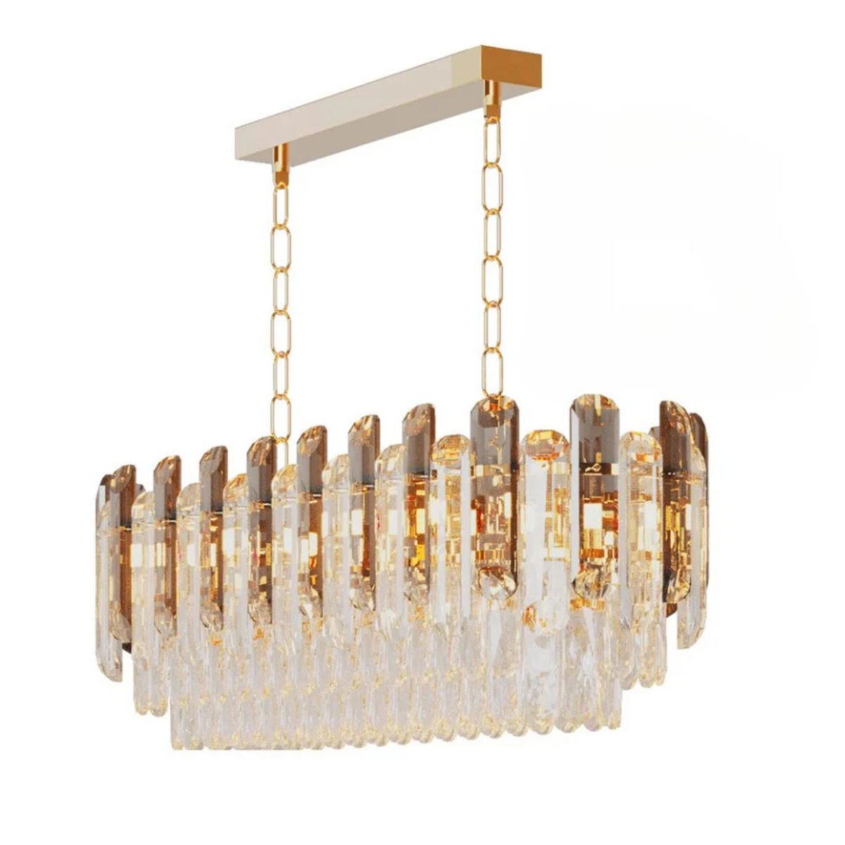 P&amp;P Gold Transparent And Grey Crystal Chandelier With Adjustable Height And LED Lights
