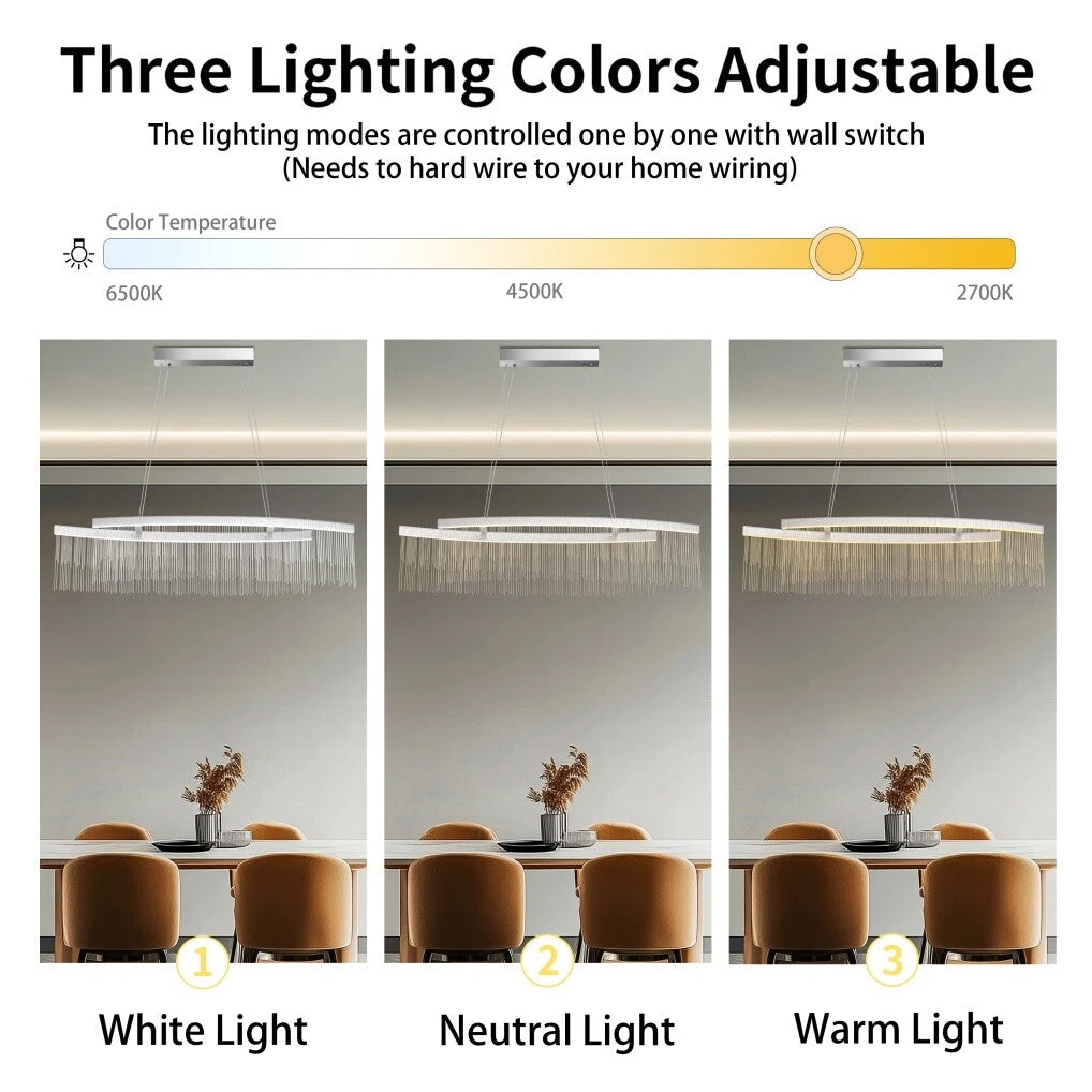 Modern LED Tassel Pendant Light Aluminum Linear Chandelier Dimmable Ceiling Lighting for Dining Room, Kitchen Island, Living Room - Chrome Silver