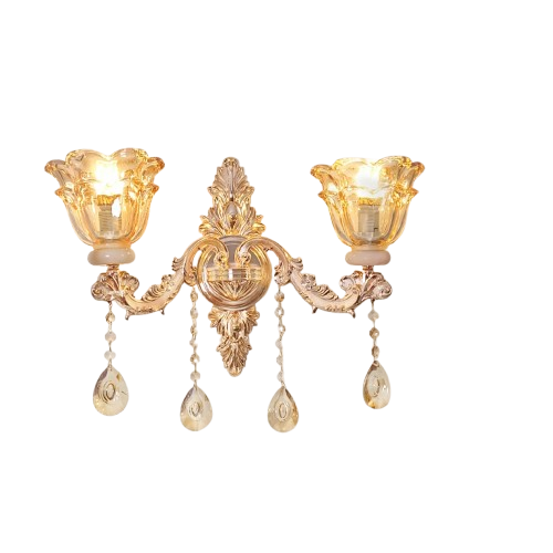 Rococo Gold Wall Sconce Floral Bedside Wall Lamp with Beveled Crystal Lighting for Hallway &amp; Living Room