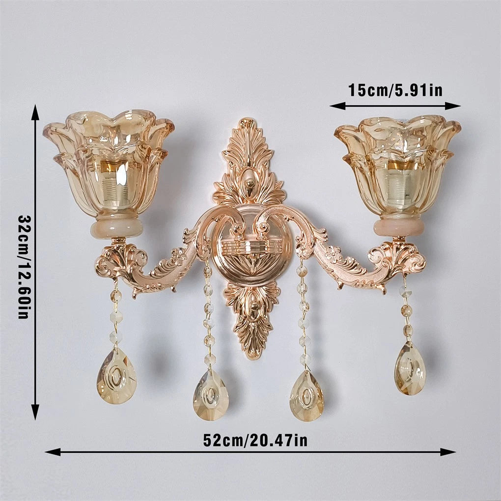 Rococo Gold Wall Sconce Floral Bedside Wall Lamp with Beveled Crystal Lighting for Hallway & Living Room