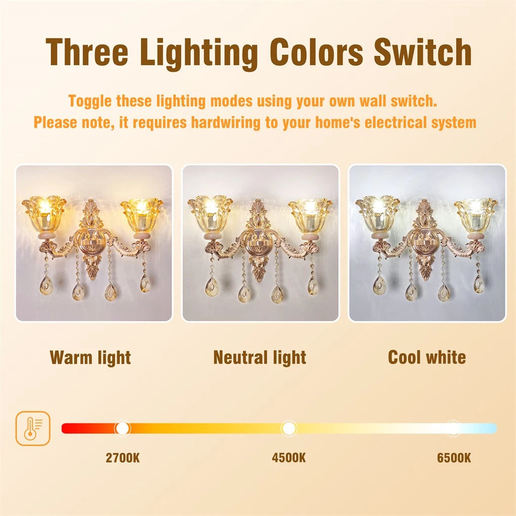 Rococo Gold Wall Sconce Floral Bedside Wall Lamp with Beveled Crystal Lighting for Hallway & Living Room