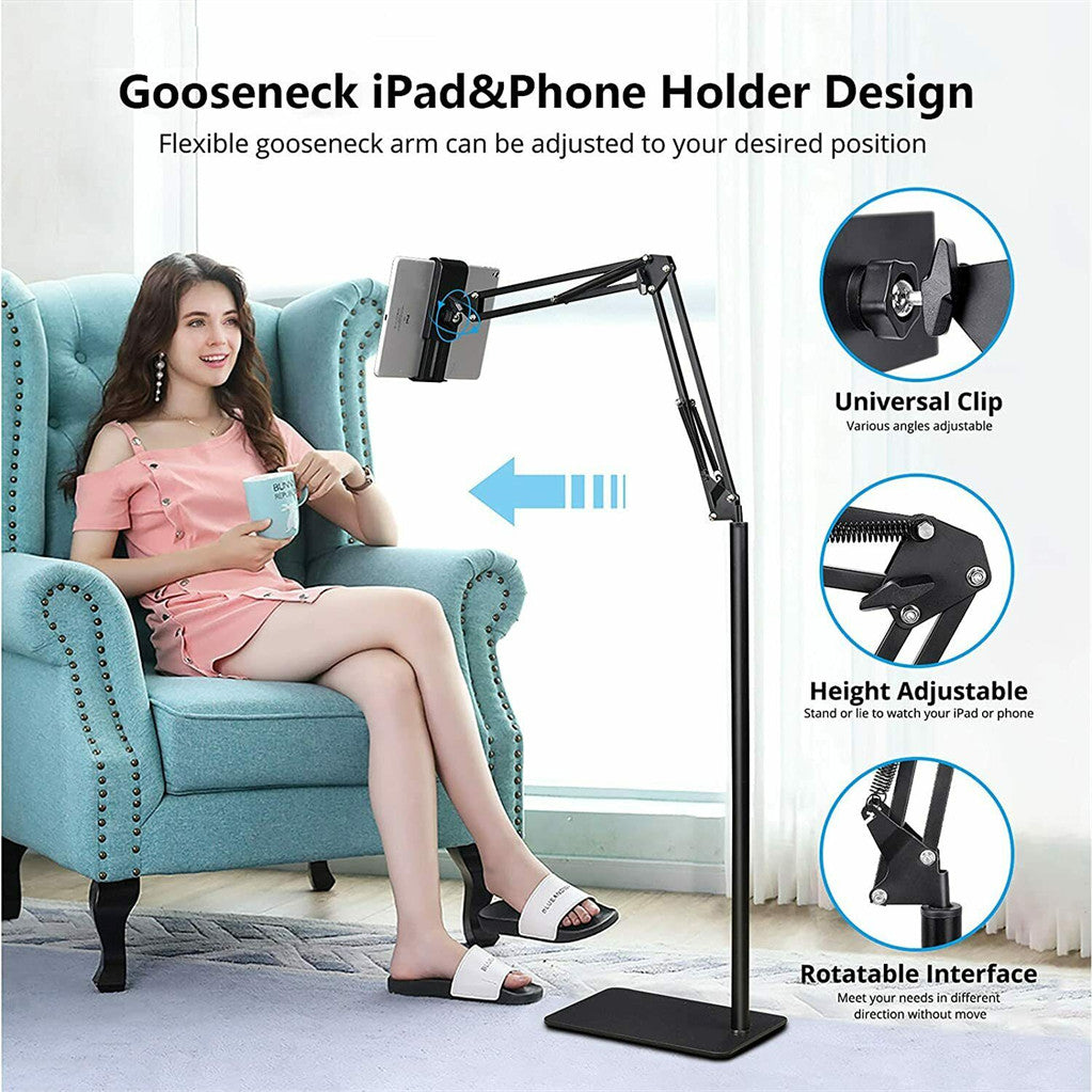 360 Tablet Floor Stand Adjustable 5-12.9 Inch Overhead Phone Desktop Holder