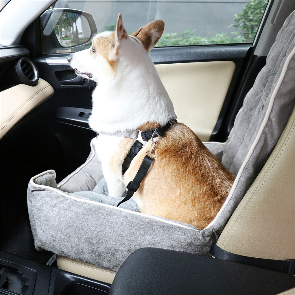 Large Cozy Dog Car Booster Double-Side Cushion Pet Travel Bed with Adjustable Strap